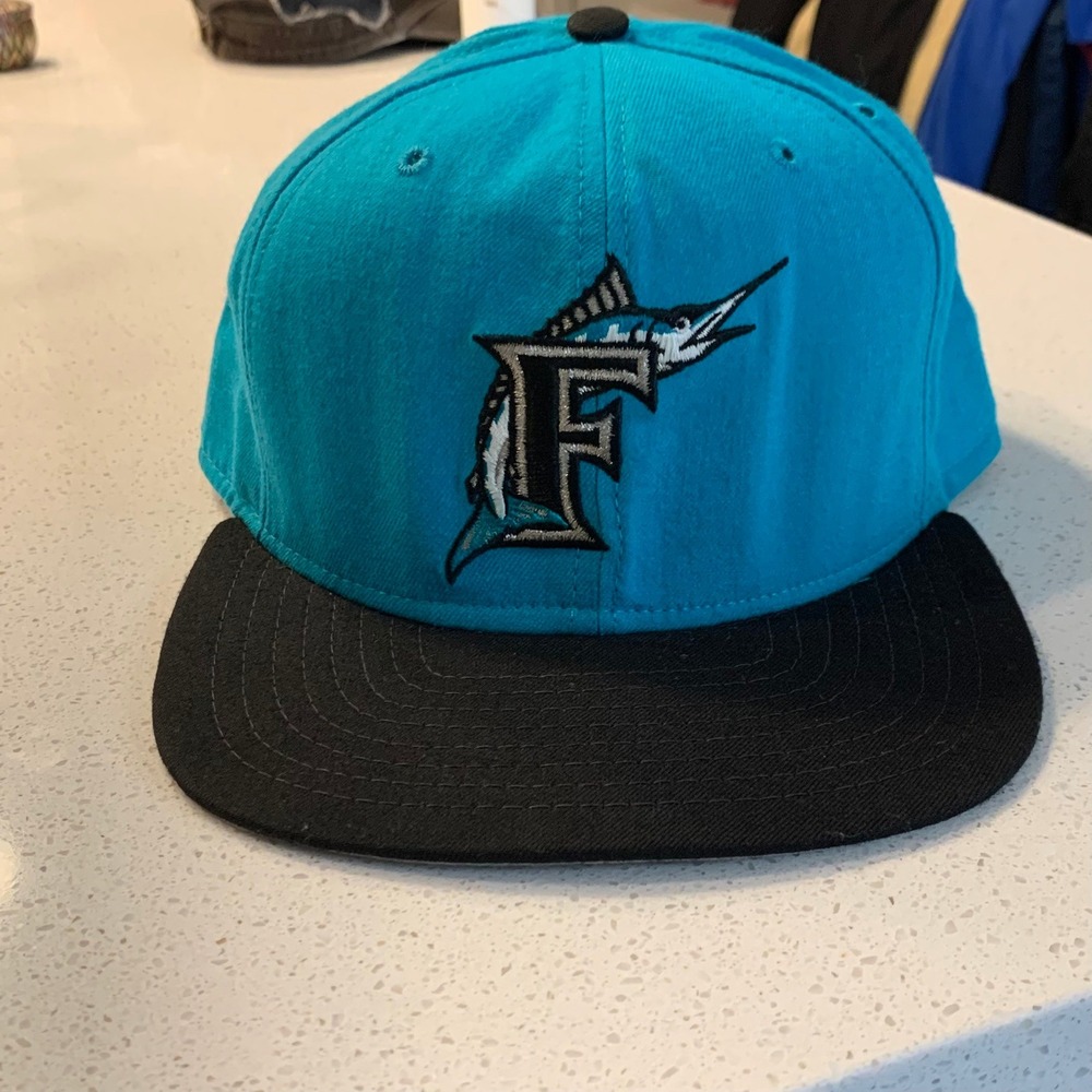 Vintage 90s Florida Marlins New Era Pro Model Two Tone Snapback Hat MLB USA Made